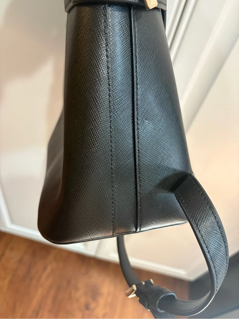 kate spade Black Saffiano Leather dome Backpack with Gold Logo